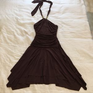 SOLD - BCBGMaxAzria Gold-Embellished Brown Halter